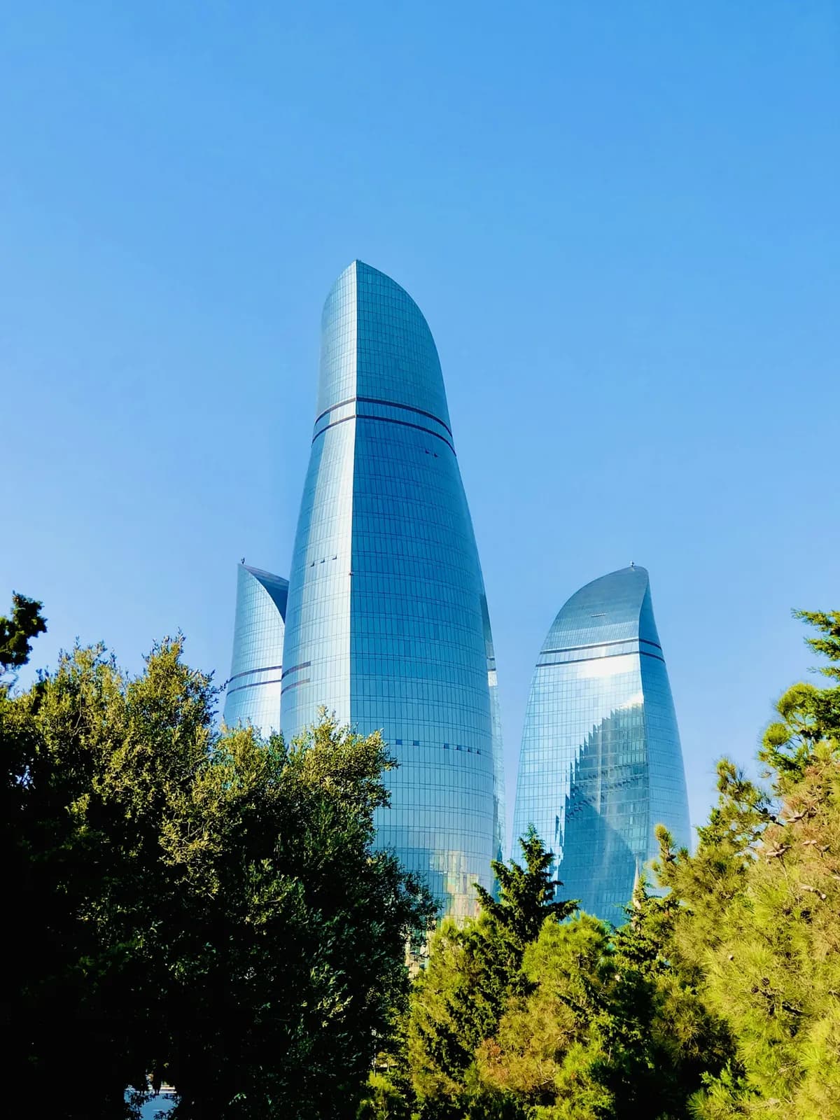 The Flame Towers above the trees, Baku