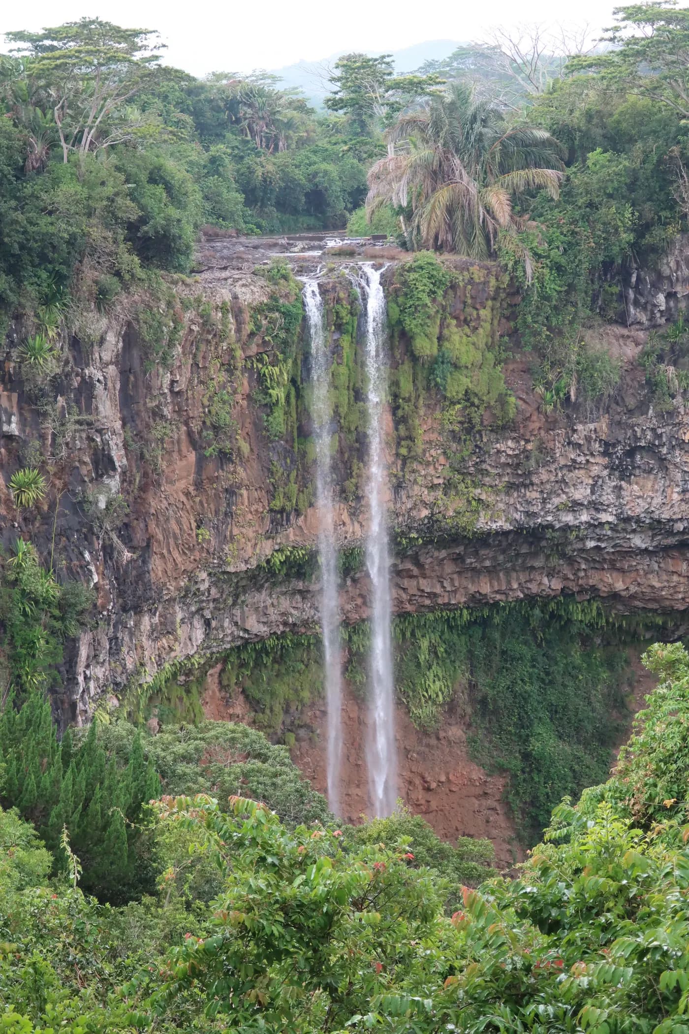 The Chamarel waterfall dropping into a green gorge