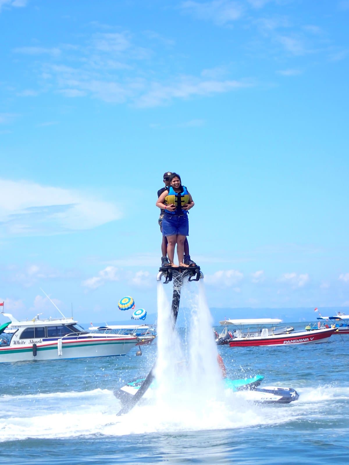 Flyboarding above the water in Bali