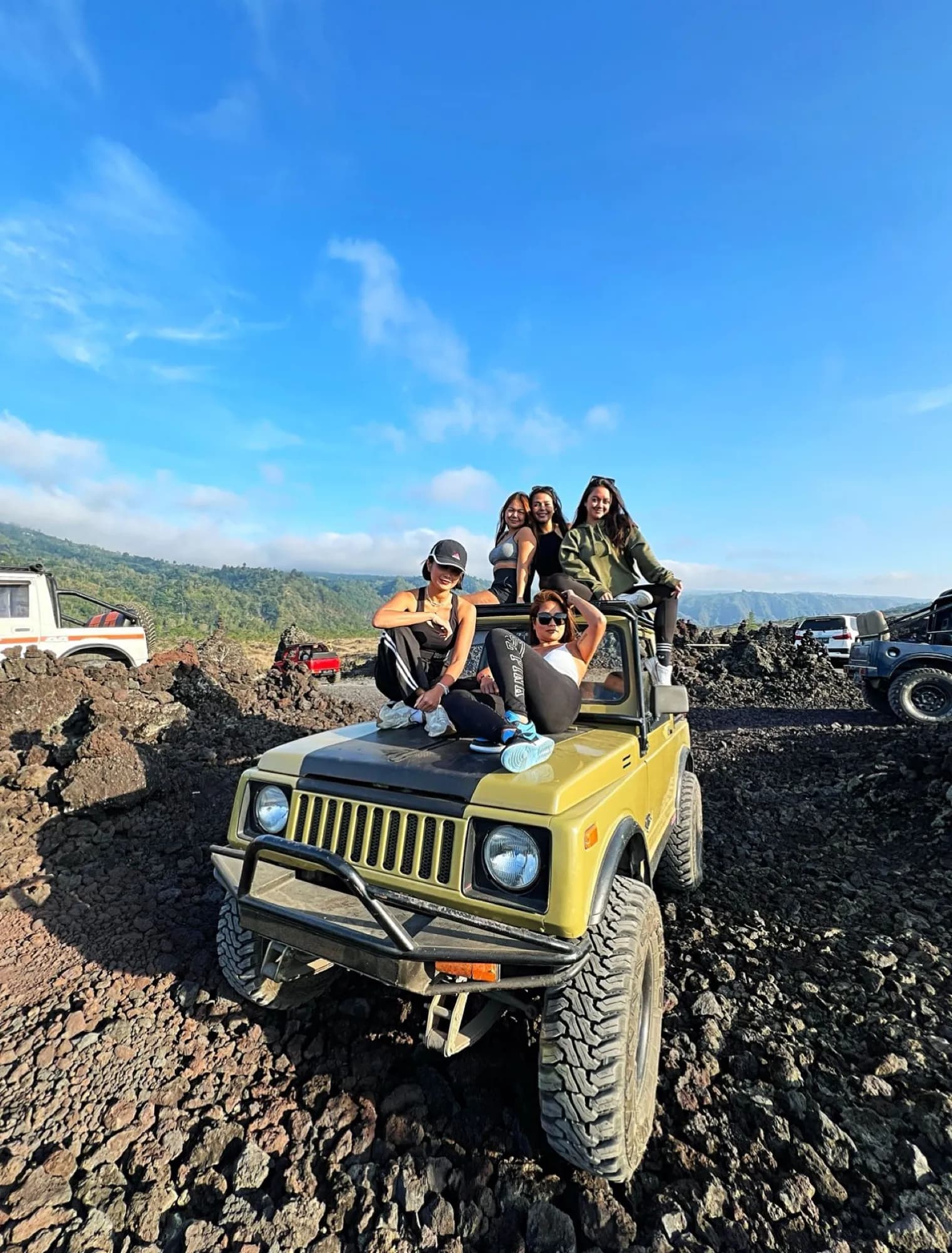 Friends on a jeep at Mt Batur, Bali