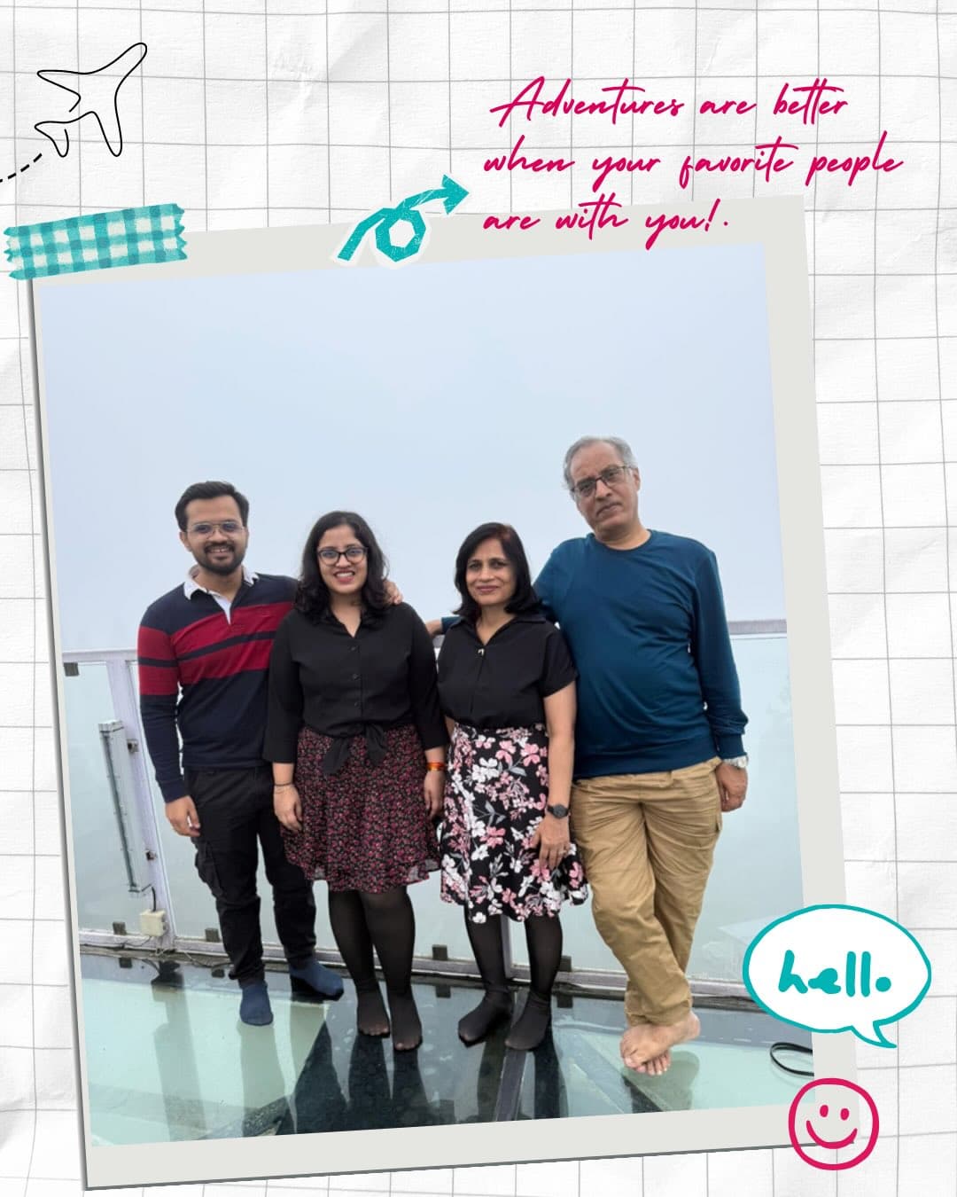 Instagram post: a family of four on a glass skywalk